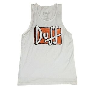The Simpsons Duff Beer Distressed White Tank Top, Size Small
